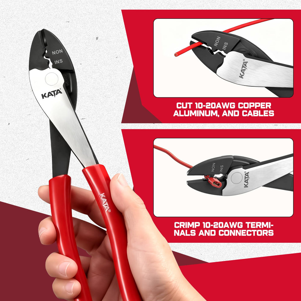 KATA 9.5" Wire Crimpers/Cutter Tool, 10-22 AWG Terminal Crimping Pliers