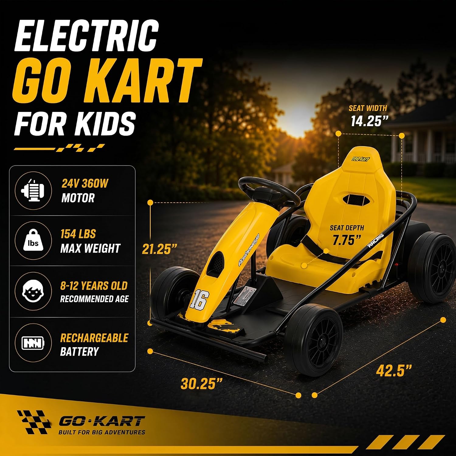Electric Drift Go Kart for Kids 8-12, 24V Battery,360W Motor, Reinforced Wear-Proof Rear Wheels, 3 Unique Colors