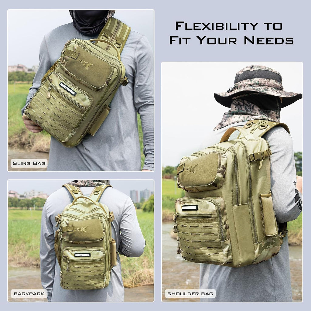 Blowbak Fishing Sling Bag, Fishing Backpack with Rod Holder | Fishing Bag Storge Fishing Gear, Gift for Men, Molle