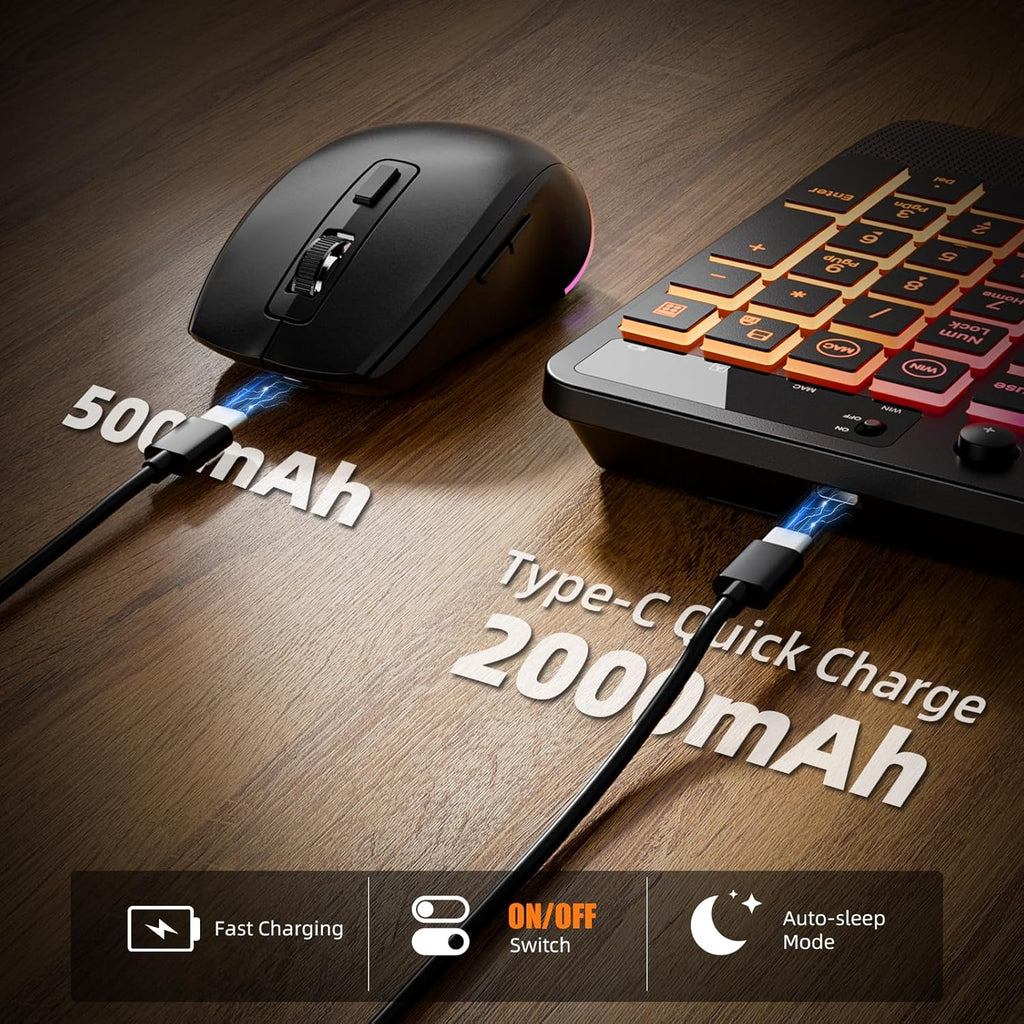 Wireless Keyboard and Mouse Combo, RGB Backlit, Ergonomic Wrist Rest | Phone Holder, Full Size, 2.4GHz, 3 Level DPI