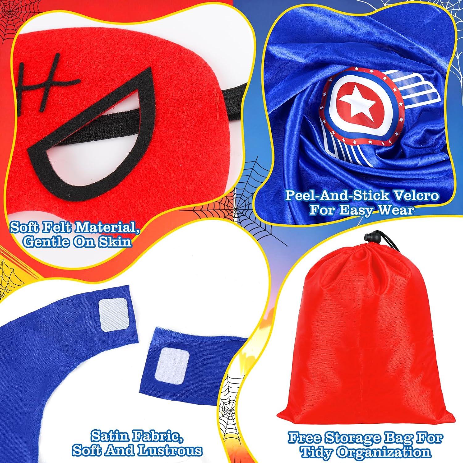 Superhero Capes with Masks,Unique Accessories,for Kids Ages 3-12 | Web Shooters,Shield,Light-Up-Gloves,6 Finger