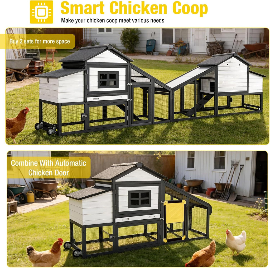 Mobile Chicken Coop with Wheels for 2-4 Chickens, Backyard Expandable Chicken House Duck Cage with Run, 2 Nesting