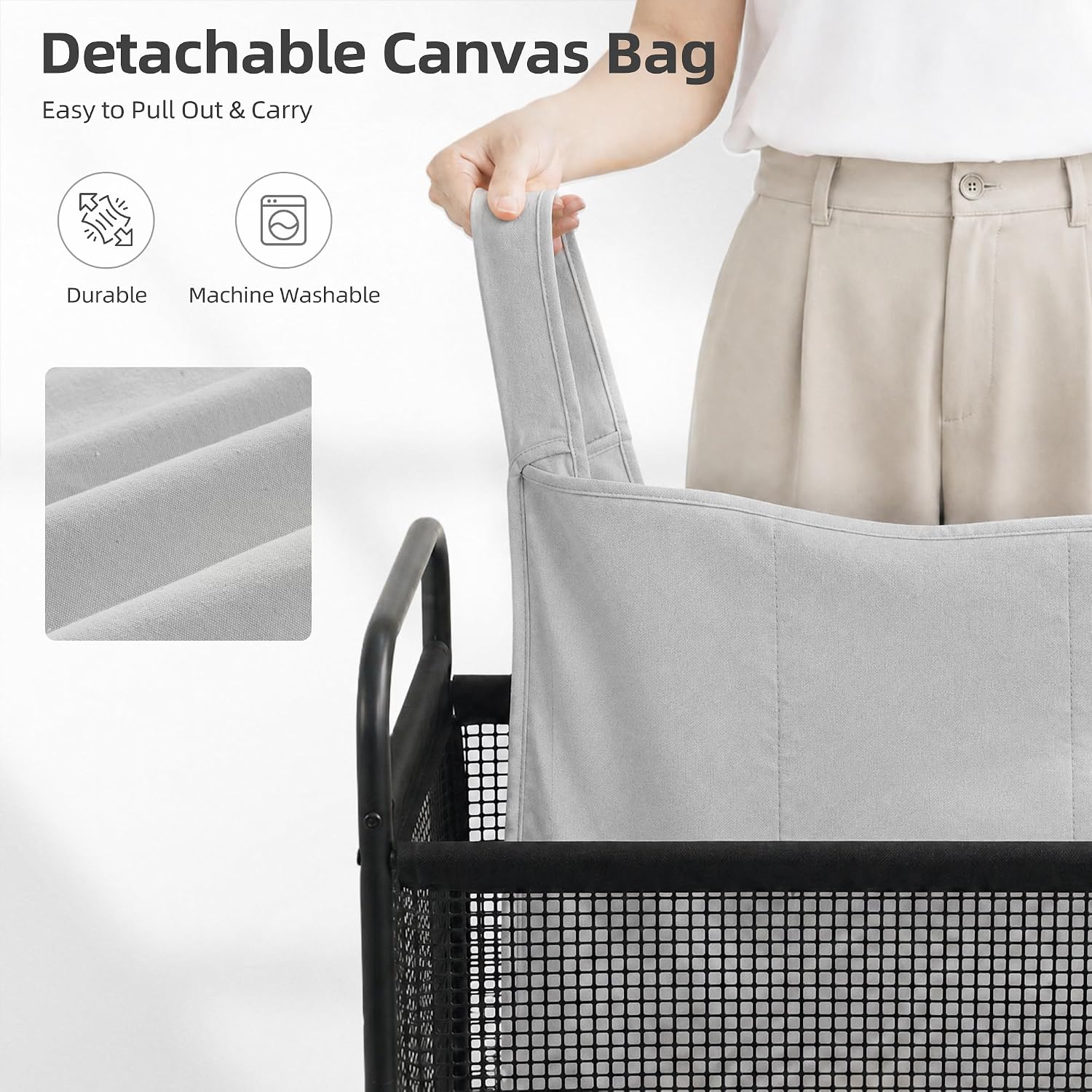 Rolling Laundry Hamper with Wheels 3-Section Laundry Sorter Rolling Laundrys Basket on Wheels with Removable Bag