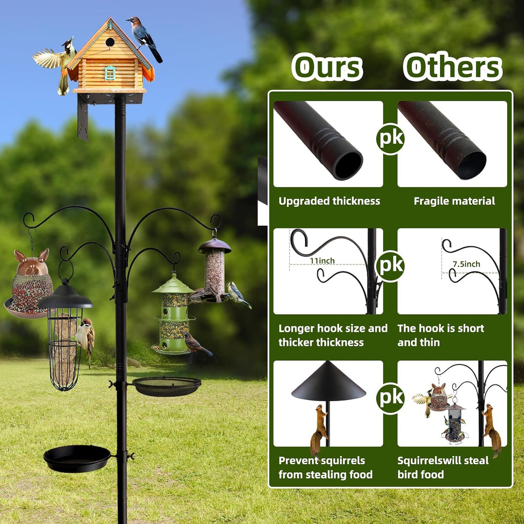 Bird Feeder Pole - 92 Inch Heavy Duty Birdhouse Stand with Squirrel Proof Baffle for Outdoor, Adjustable Bird Feeding