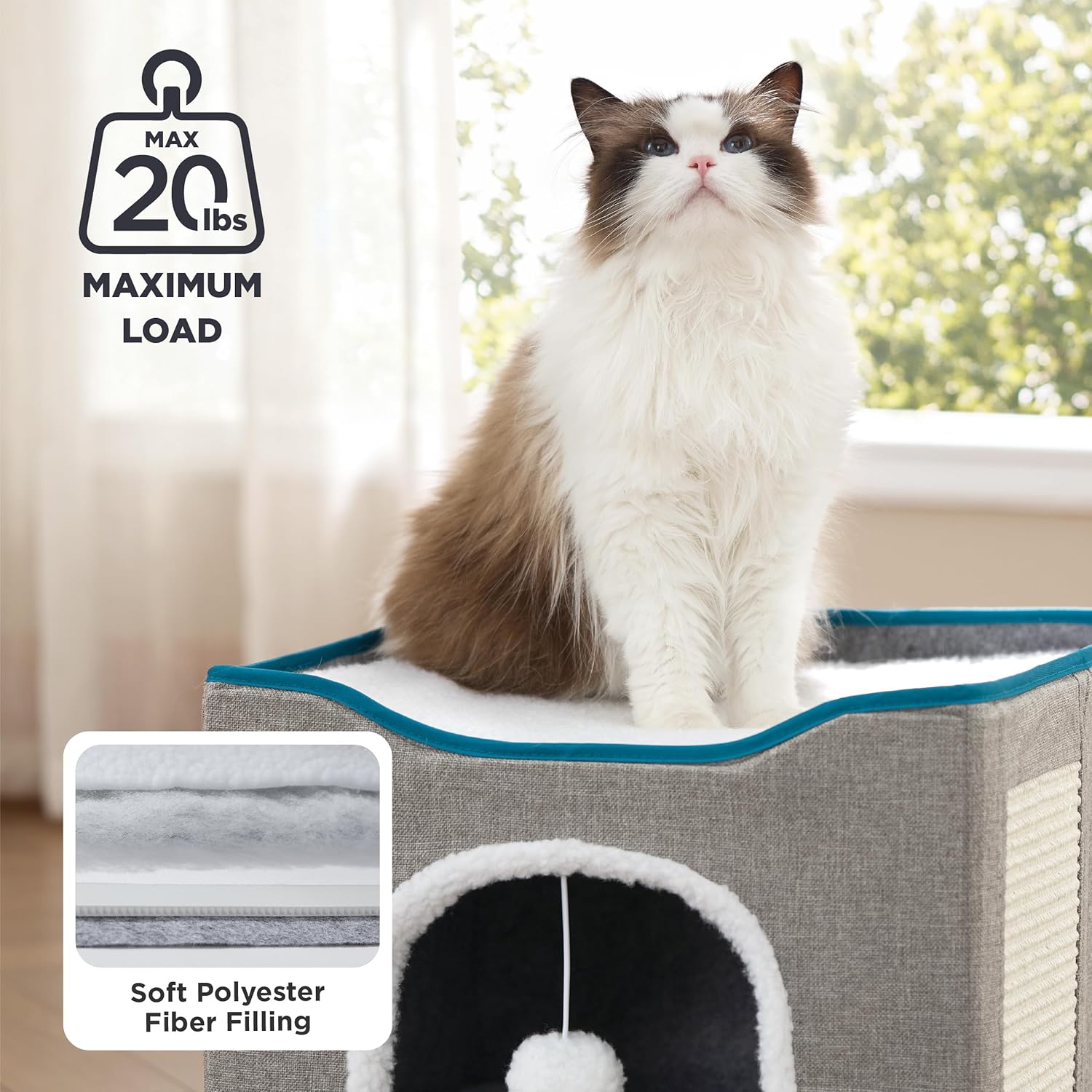 Cat Beds for Indoor Cats - Large Cat Cave for Pet Cat House with Fluffy Ball Hanging and Scratch Pad, Foldable Cat