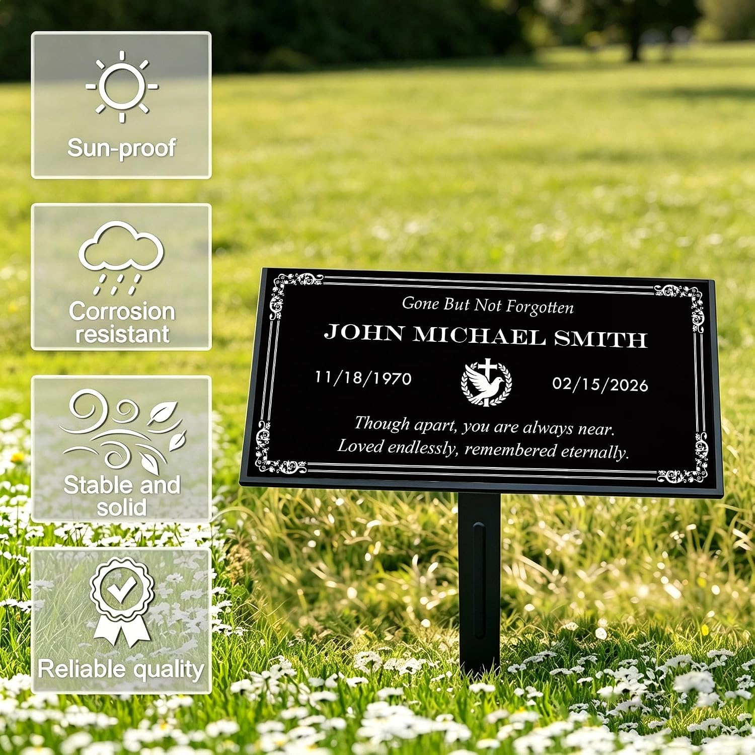 Custom Engraved Granite Memorial Stone, Personalized Photo Grave Marker, Outdoor Cemetery Garden Headstone