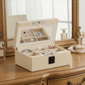 Jewelry Safe, Biometric Fingerprint Safe, Leather Wrapped Jewelry Box with Lock & Mirror, Ultra-Lightweight Jewelry