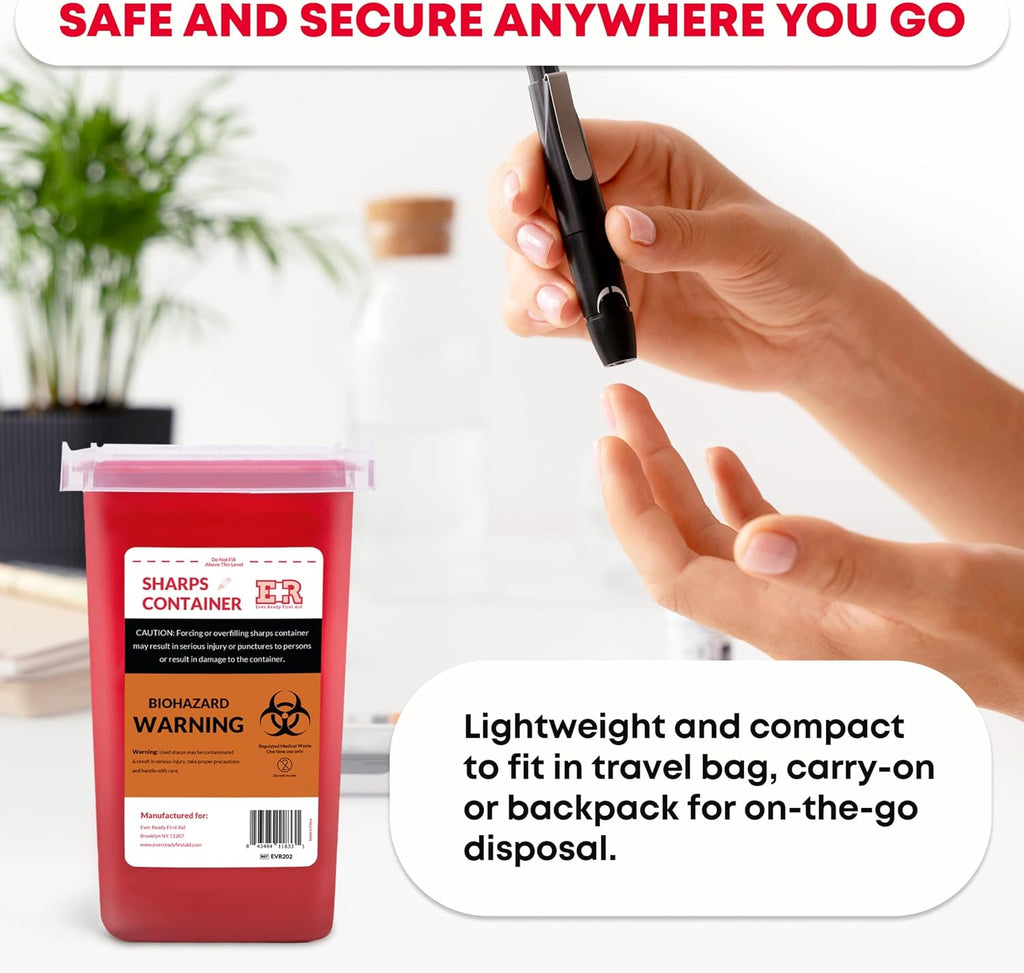 Sharps Container with Split Lid Design and Locking Mechanism for Sharp Waste Disposal, 1 Quart