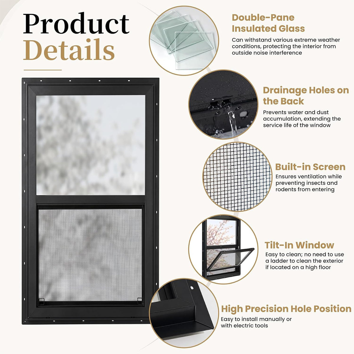 Vinyl Single Hung Sliding Window, 30" x 54" Black