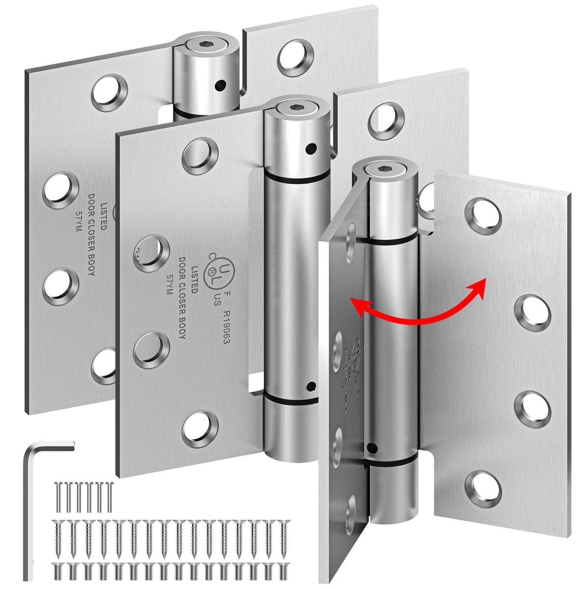 3-Pack 4.5 Inch Self Closing Door Hinges with Square Corners,Brushed Nickel