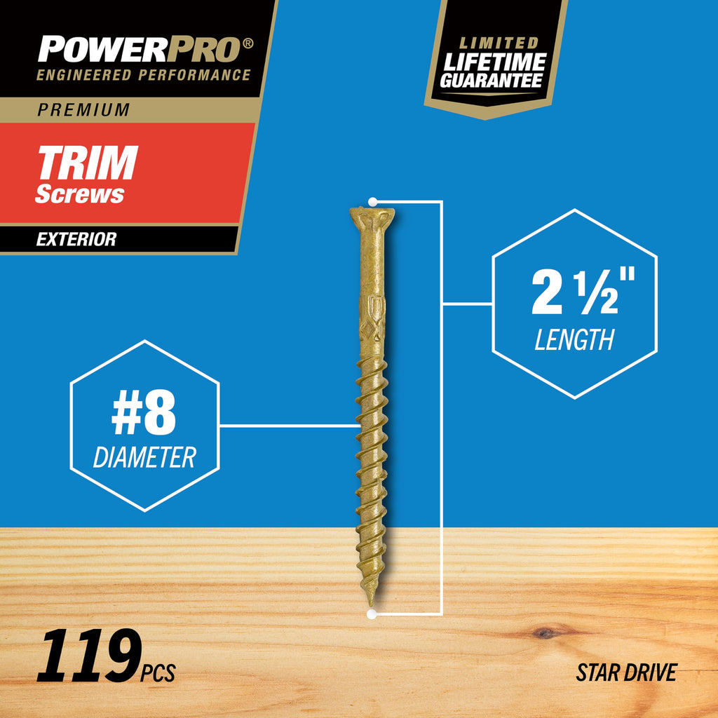 Trim Screws, #8 x 2-1/2in, 131 Pieces, Bronze