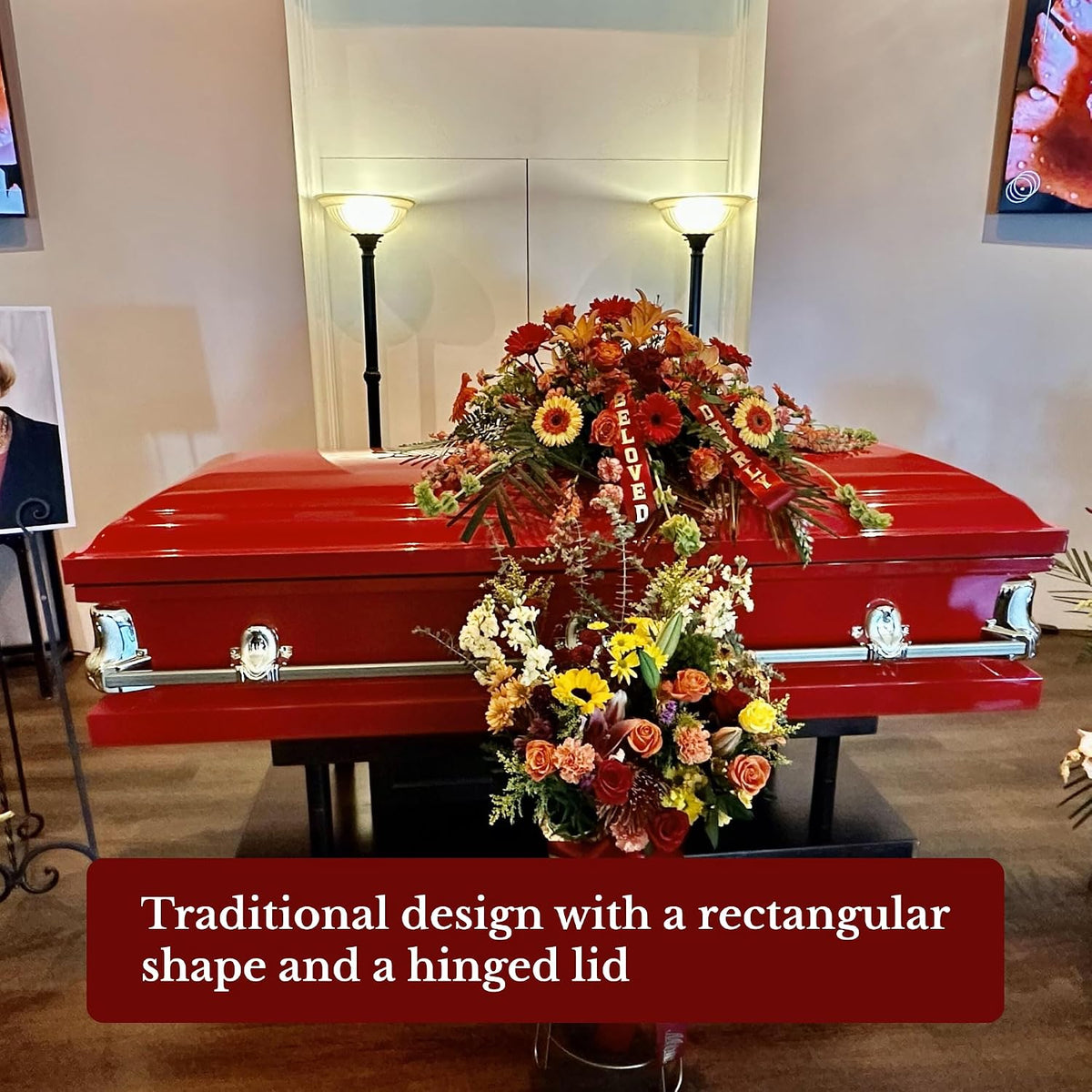 Elegant Orion Series Funeral Casket for Humans - Handcrafted Steel Casket with Luxurious Red Finish & White Crepe