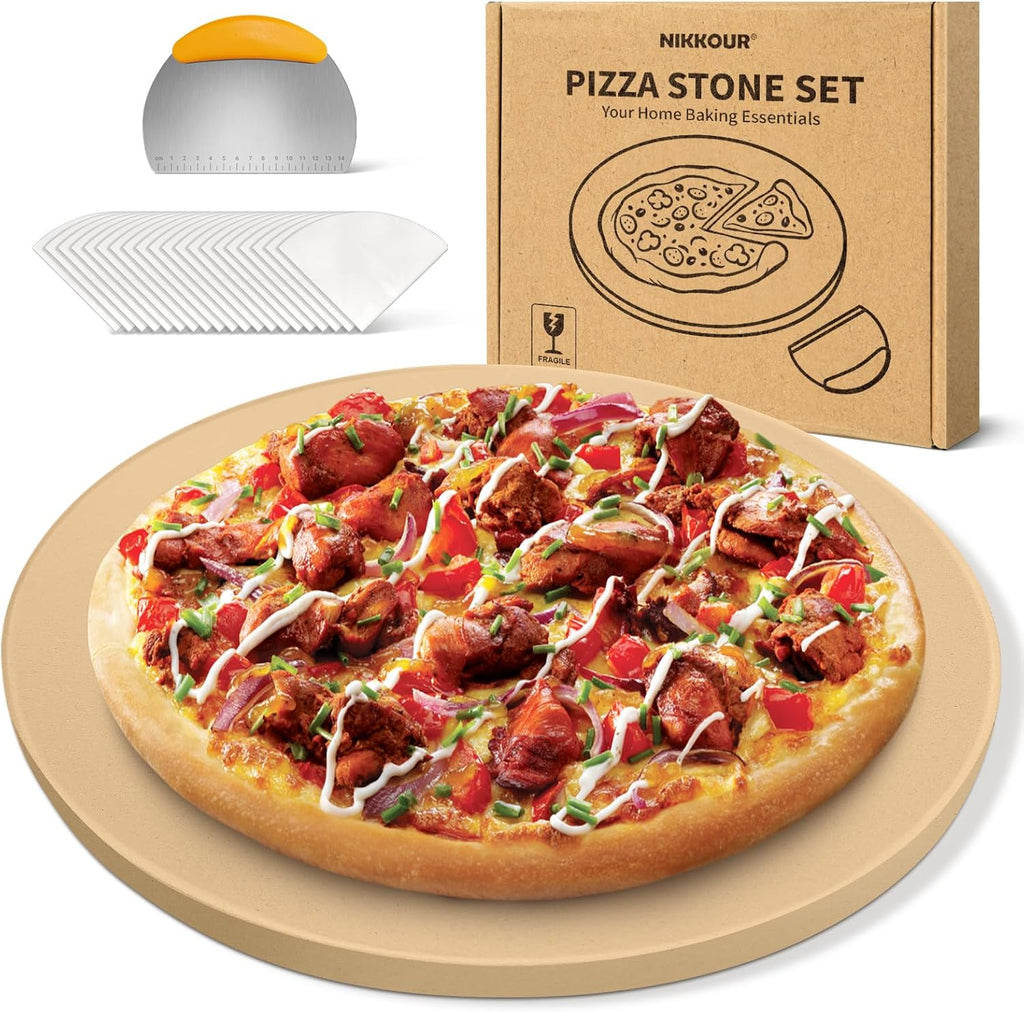 16-inch PIZZA STONE for Oven & BBQ Grilling, Round Baking Stone for Pizza