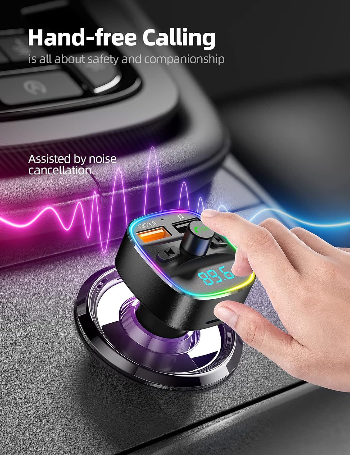 Bluetooth FM Transmitter, Bluetooth Car Adapter with Dual USB Charger Wireless Radio Car Kit MP3 Player Support TF