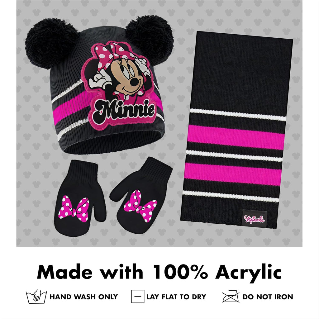 Girls Toddler Winter Hat, Scarf & Mittens Set 2-4 Or Minnie Mouse Hat, Scarves & Kids Gloves Sets 4-7
