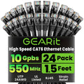 Cat6 Patch Cables Cat 6 Ethernet Cable 1.5 ft 24-Pack Black | High Speed 24AWG 10Gbps RJ45 Snagless Gold-Plated