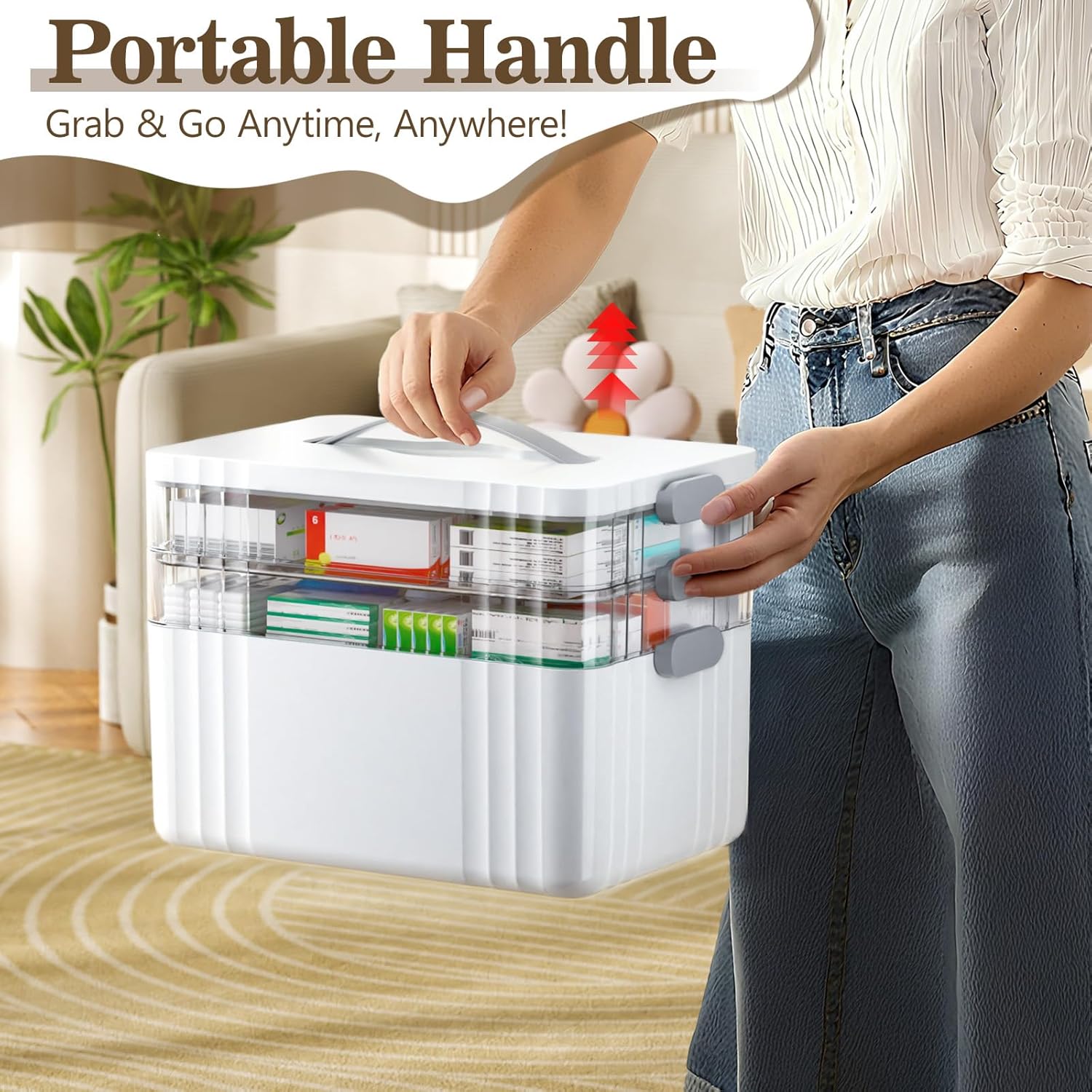 3-Tier Medicine Organizer - Portable Medicine Cabinet with Plastic Handle, Multipurpose Medical Box, Pill Organizer