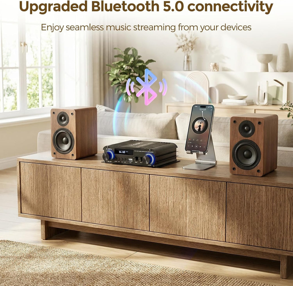 2.1 Channel Stereo Audio Amplifier, 300Wx2+360W Home Audio Stereo Receiver Bluetooth 5.0 with USB/AUX, Remote, Bass