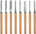 Professional Wood Turning Chisel 8 pcs Set, Lathe Chisel Set with 2 Skew 1 Spear Point 1 Parting 1 Round Nose & 3