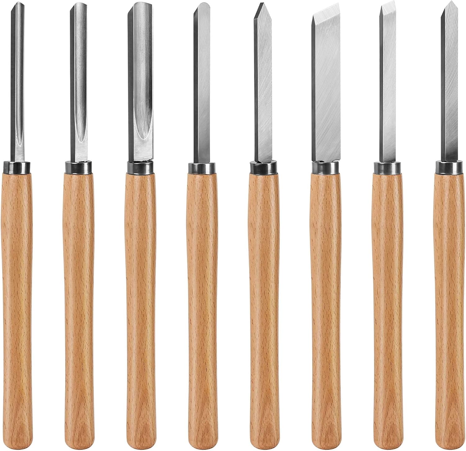 Professional Wood Turning Chisel 8 pcs Set, Lathe Chisel Set with 2 Skew 1 Spear Point 1 Parting 1 Round Nose & 3