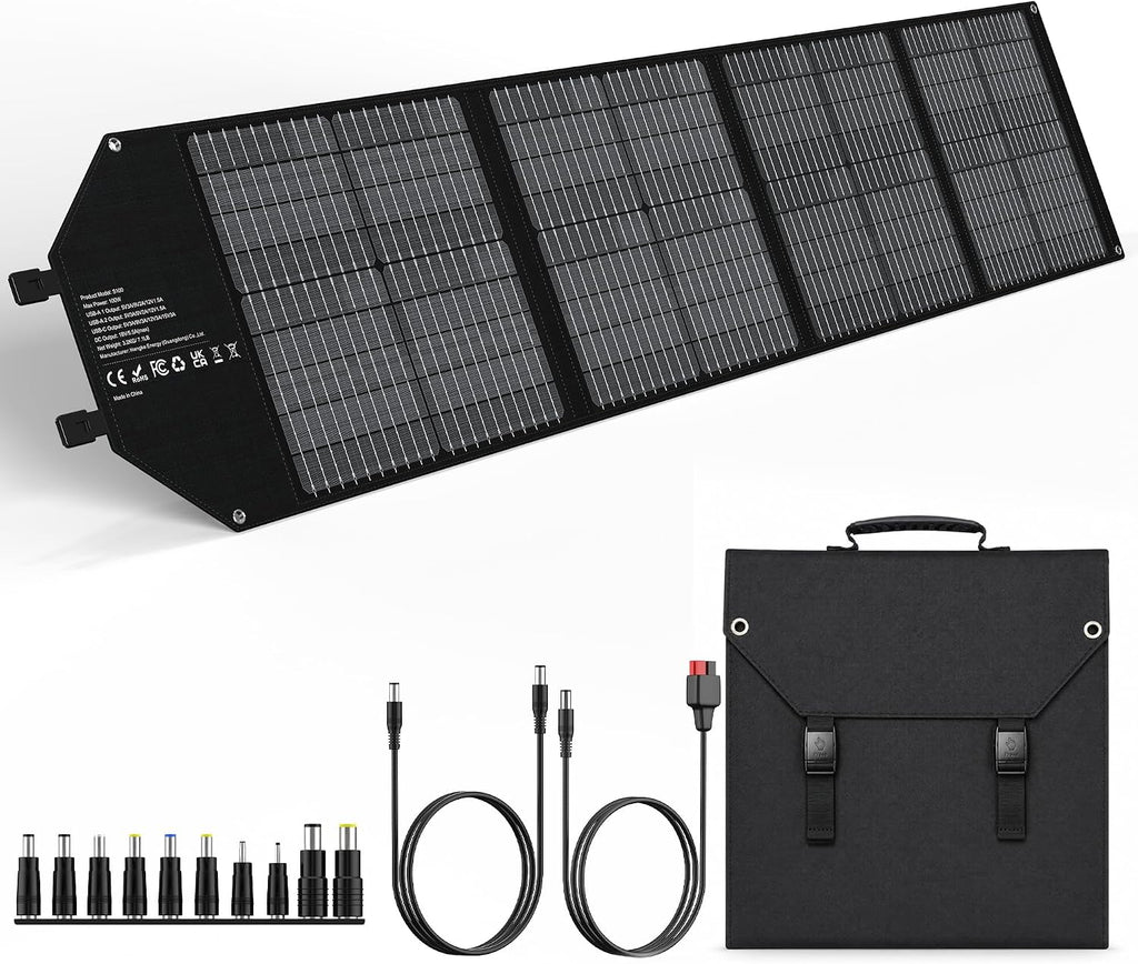 100W Portable Foldable Solar Panel 18V USB Charger for Power Station | 24% High-Efficiency Monocrystalline, 18V DC &