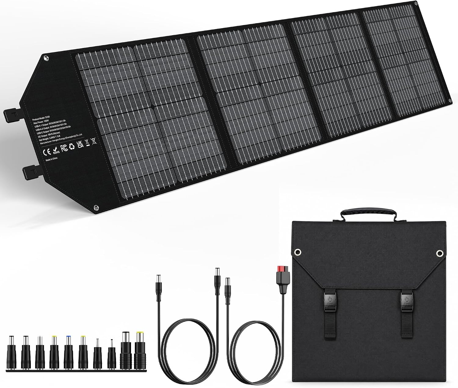 100W Portable Foldable Solar Panel 18V USB Charger for Power Station | 24% High-Efficiency Monocrystalline, 18V DC &