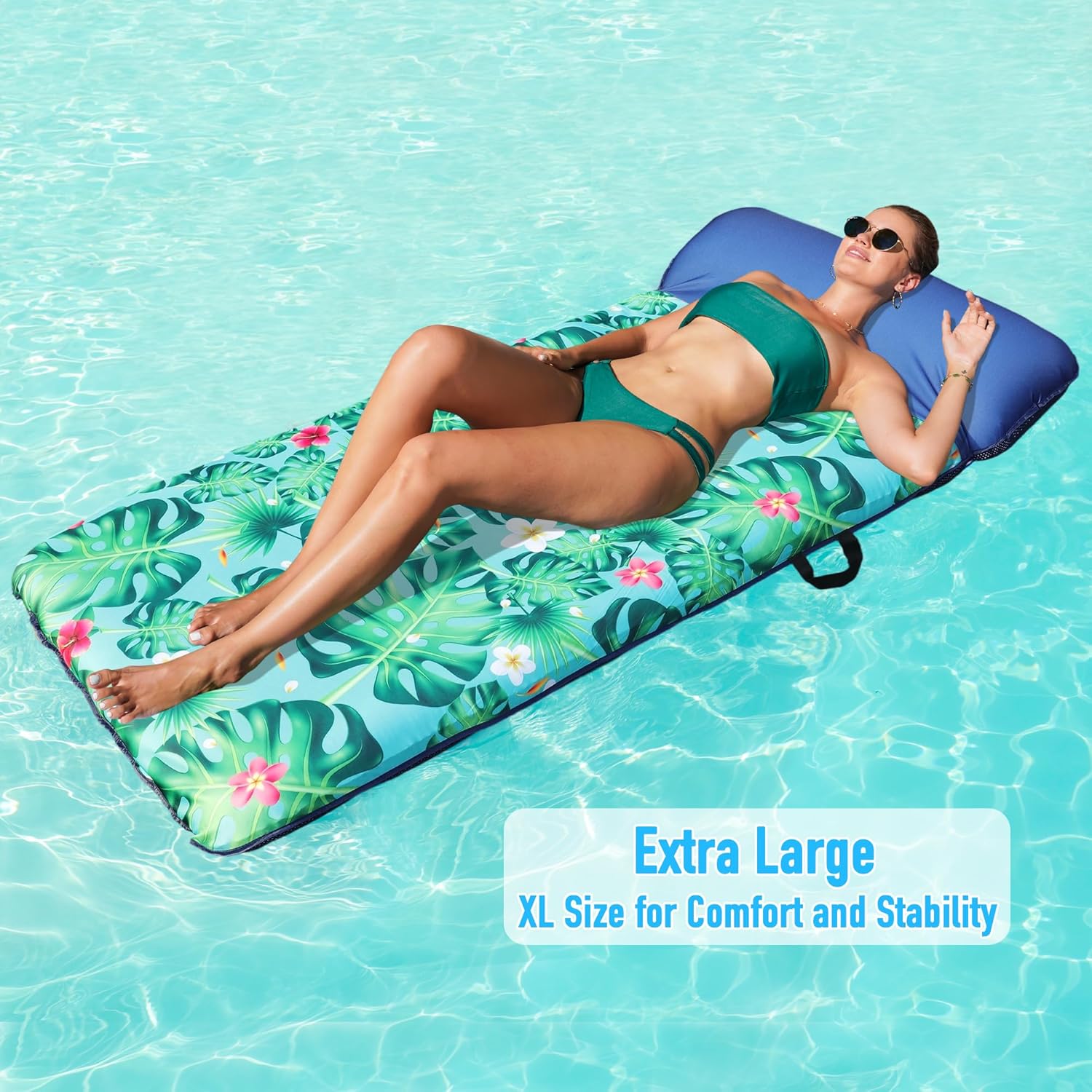 Oversized Pool Floats for Adults - 72" X 38" Extra Large Fabric Covered Inflatable Pool Lounger with Headrest, Pool