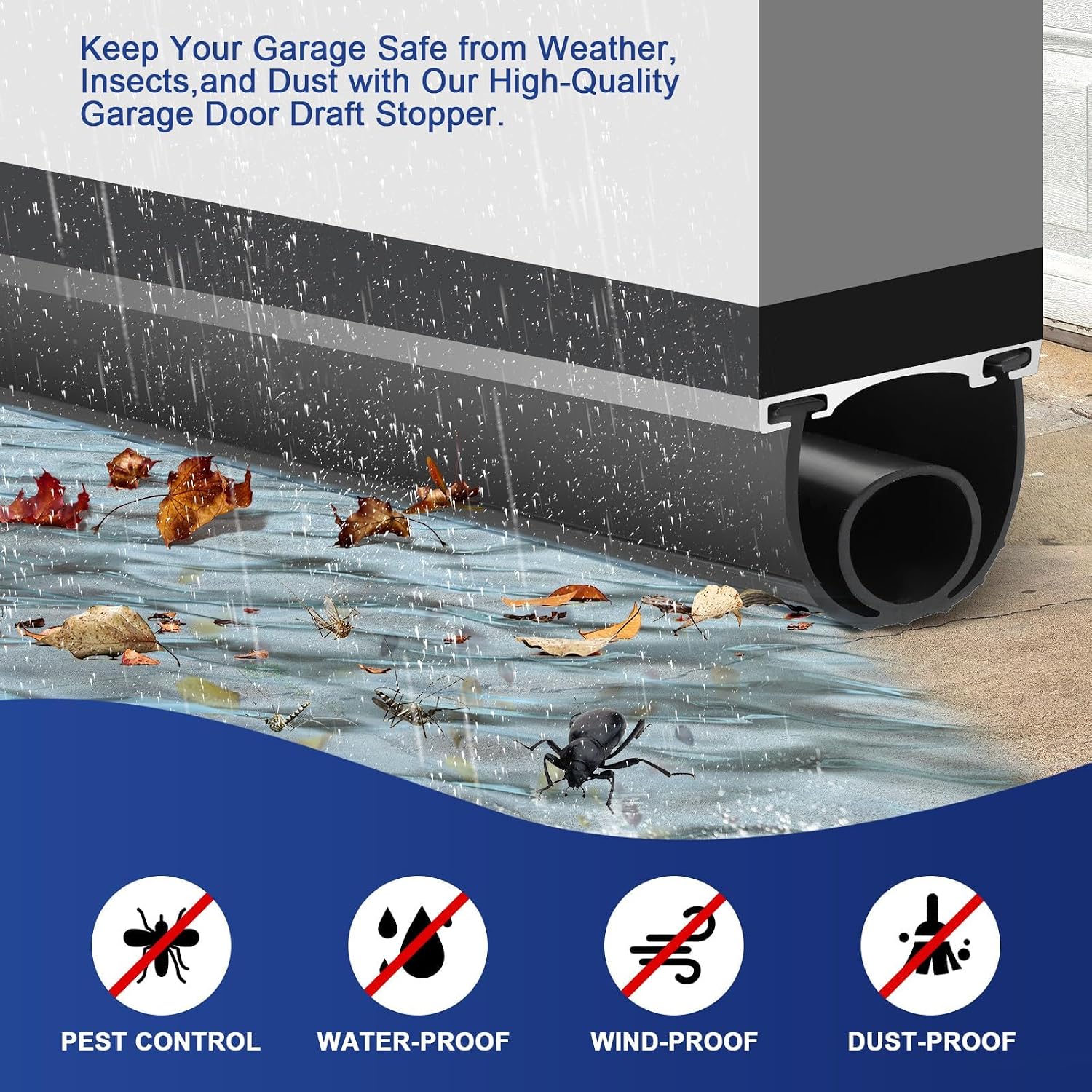 Garage Door Seals Bottom Rubber Strip, Weather Stripping Kit Seal Strip Replacement, Universal Weatherproof Threshold