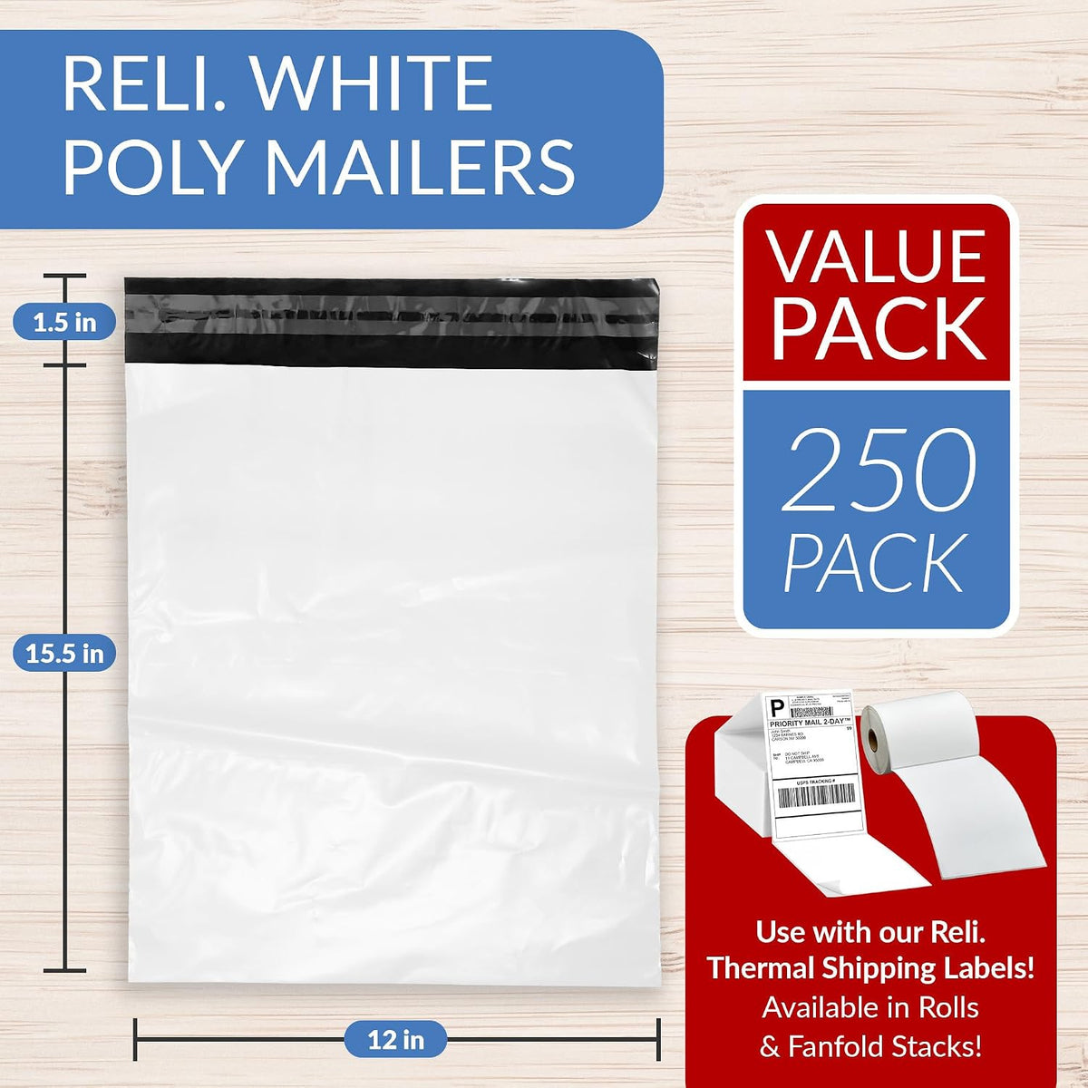 Poly Mailers 12x15.5" | 250 Pcs - White