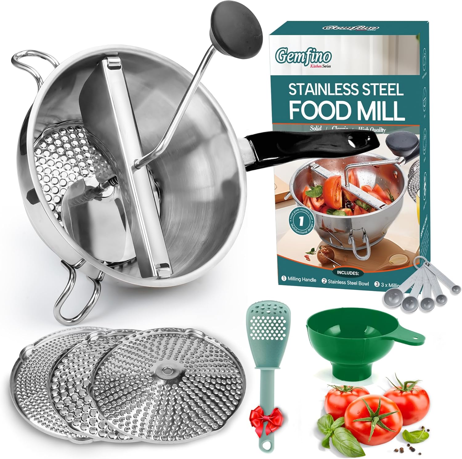 Stainless Steel Food Mill With 3 Milling Discs,Ergonomic design Rotary hand crank Food Mills For Tomato