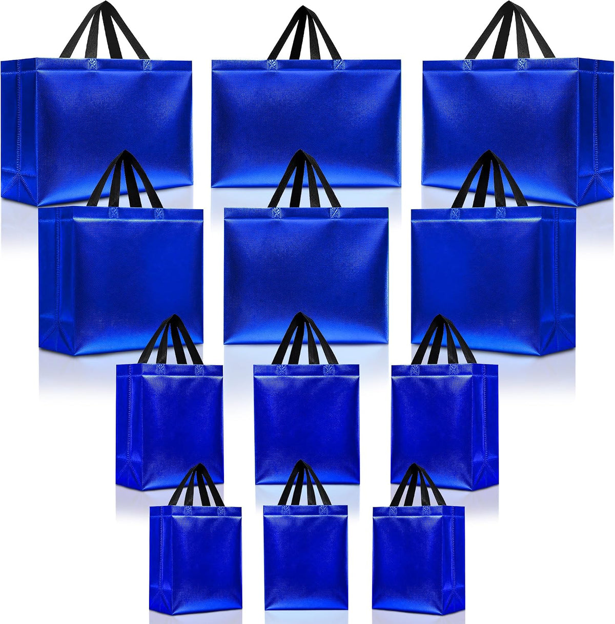12 Reusable Blue Gift Bags with Handles, 4 Assorted Sizes