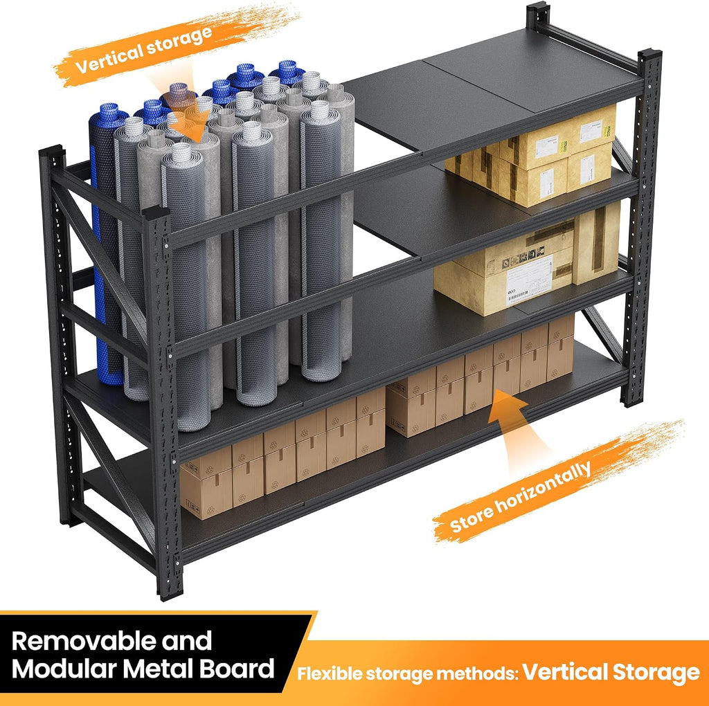 71”W Garage Shelving Units, 5000LBS Storage Shelves Heavy Duty, 24" Deep Metal Shelving Rack, 4 Tier Large Tall