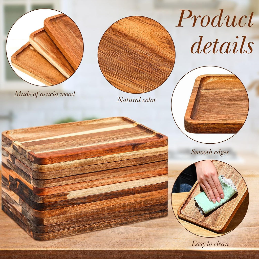 12 Pcs Acacia Wood Serving Tray Dinner Plates,8'' X 12'' X 0.6''
