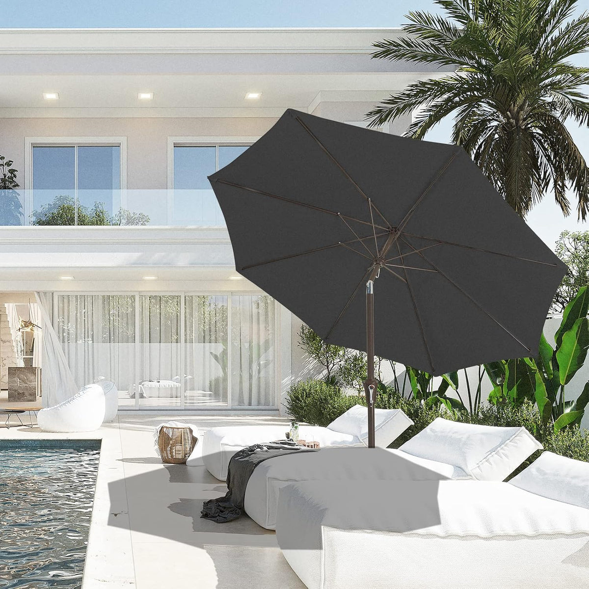 9FT Outdoor Patio Umbrella, Market Umbrella, Black