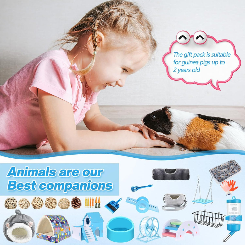 24 Pcs Small Guinea Pig Starter Kit Essentials for Hamster Cage Accessories Toys House Bed Cage Cleaner Food Bowl