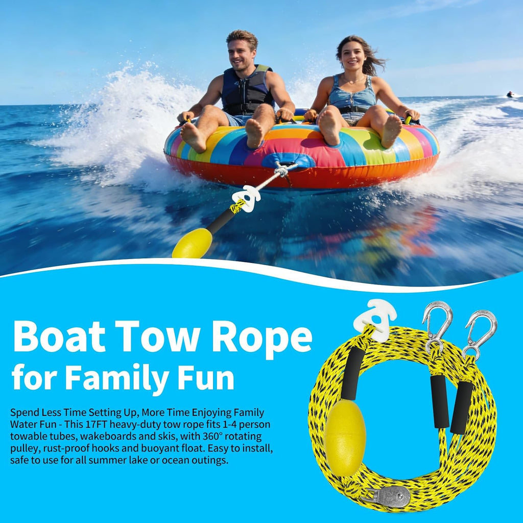 Heavy Duty Boat Tow Harness for Tubing, Self Centering Tow Harness, 360° Rotating Pulley & Large Hooks – Floating