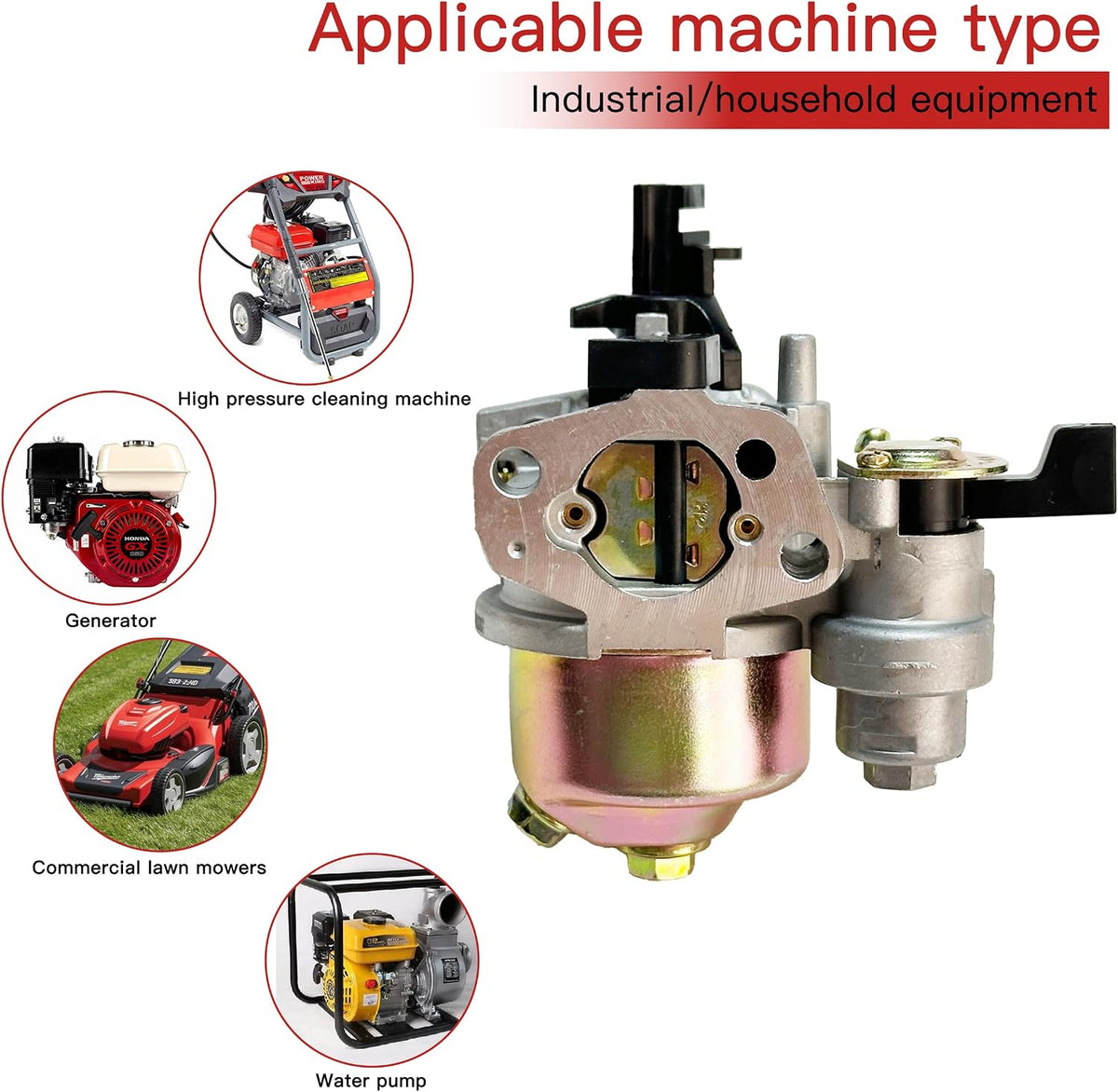Carburetor for Honda GX200 GX160 GX120 5.5HP 6.5HP 163CC 196CC Engine, with Fuel Line, 3 Gaskets, Replacement Carb