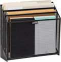 Vertical File Storage, Desktop Organizer, Workspace, Office, Metal Mesh, 12.5"L x 3.75"W x 11.5"H, Black