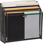 Vertical File Storage, Desktop Organizer, Workspace, Office, Metal Mesh, 12.5"L x 3.75"W x 11.5"H, Black