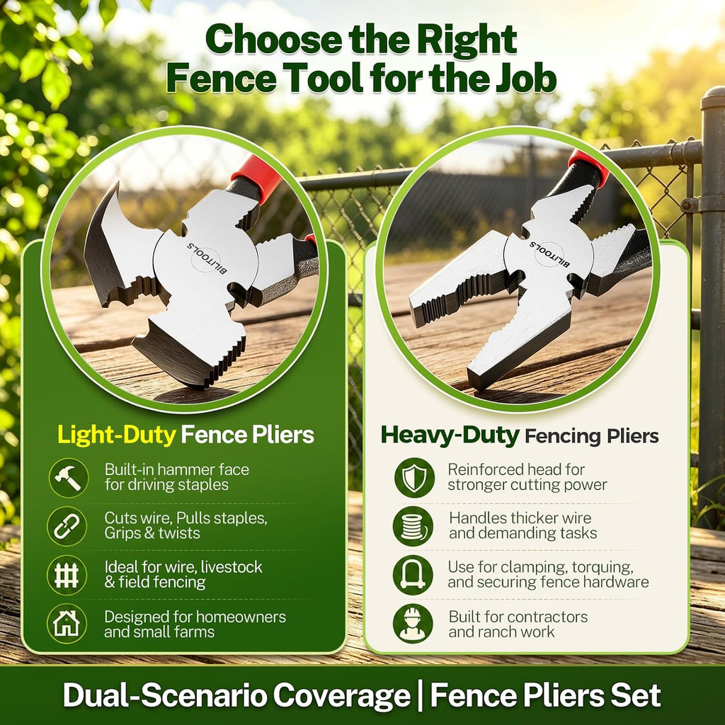2-Piece 10" Fencing Pliers Set, Light & Heavy Duty with Pouch