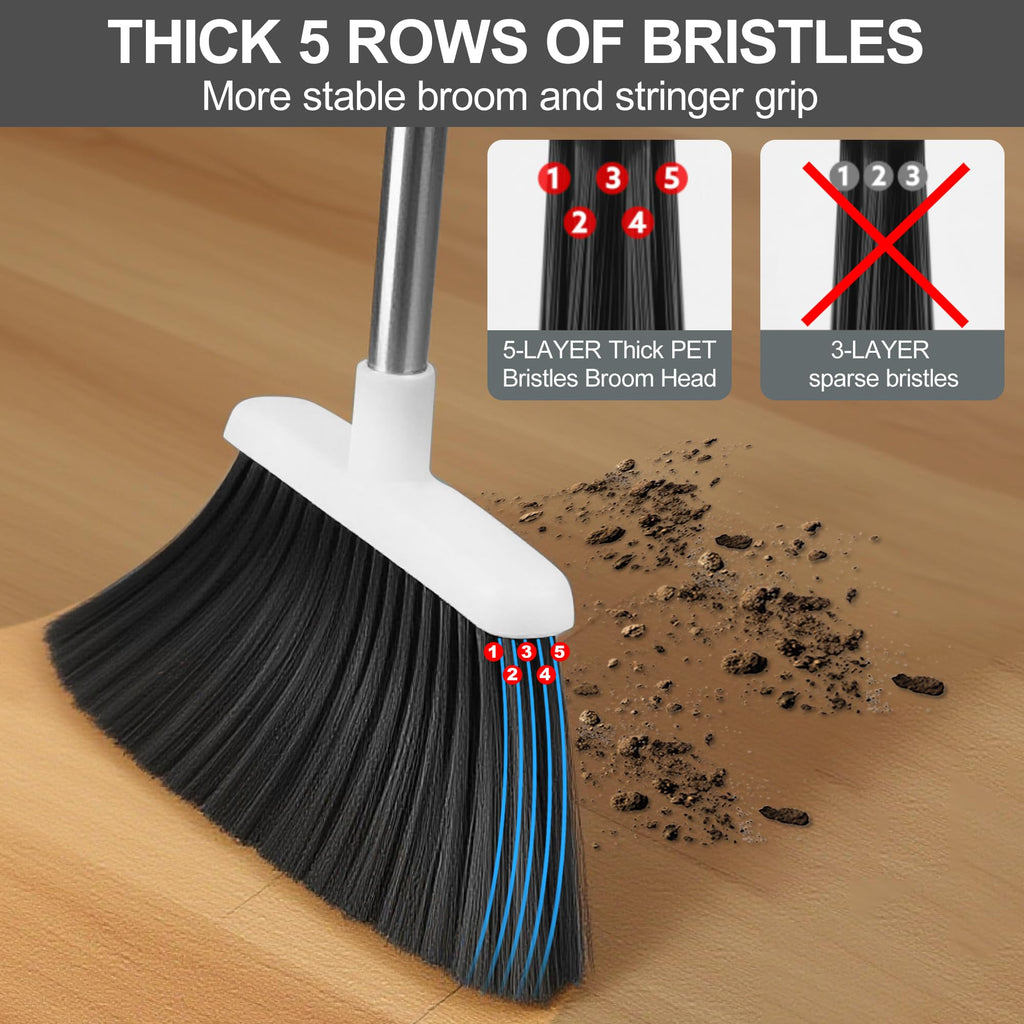Broom and Dustpan Set, 52" Adjustable Handle Broom, White