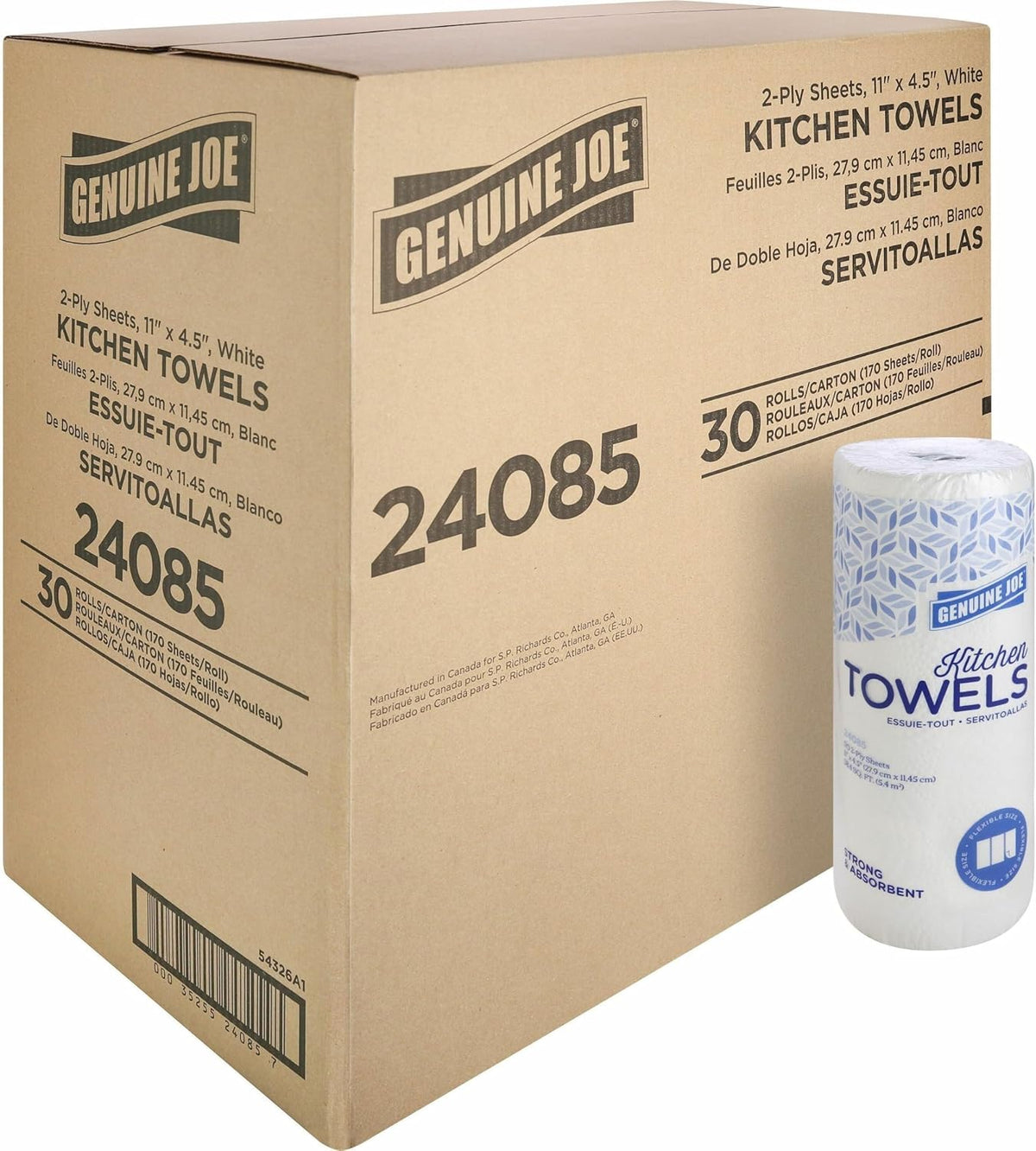 Kitchen Paper Towels,11" x 4.5", 2-Ply, 170 Sheets/Roll, 30 Count