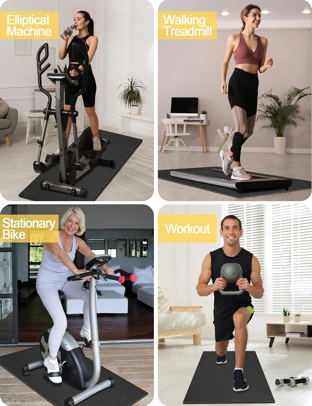 Treadmill Mat,60" x 30",6mm Thickness Exercise Equipment Mat for Carpet Hardwood Floors, Compatible with Walking