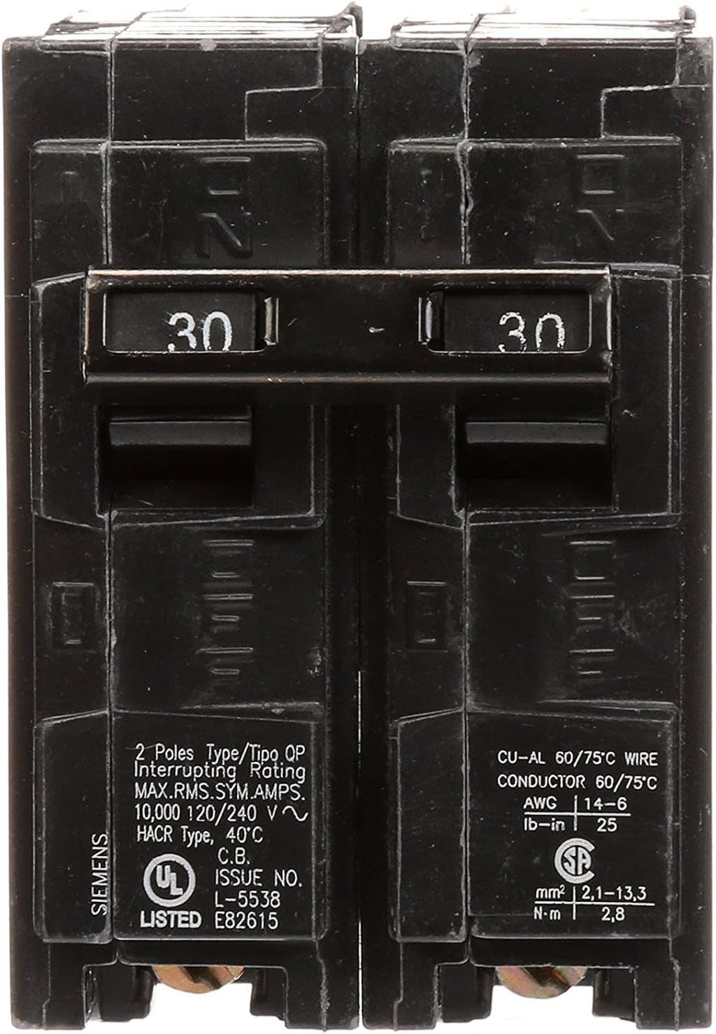 SIEMENS Q250 50-Amp Double Pole and Q230 30-Amp Double Pole Type QP Circuit Breakers