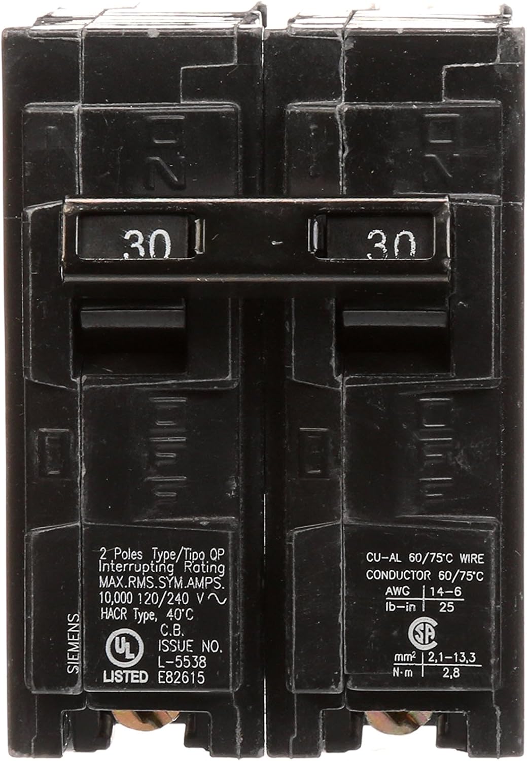 SIEMENS Q250 50-Amp Double Pole and Q230 30-Amp Double Pole Type QP Circuit Breakers