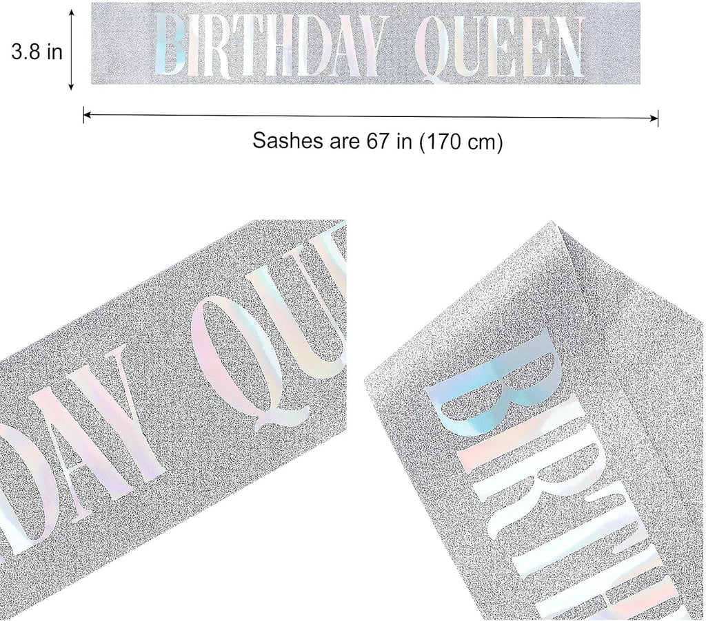 Crowns for Women,CIEHER Birthday Queen Sash & Rhinestone Tiara Kit,Tiaras and Crowns for Women,Silver Queen