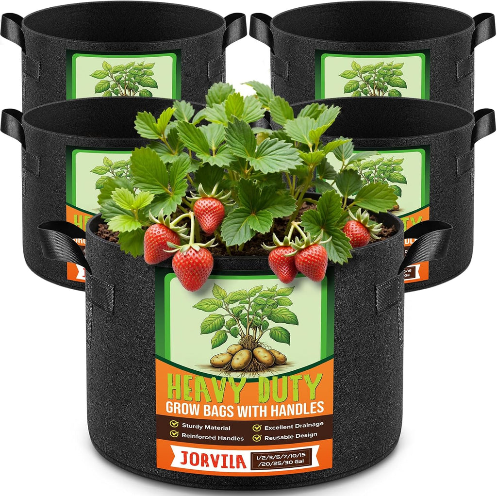 5 Pack 5 Gallon Grow Bags, Thickened Nonwoven Fabric Planter Pots with Handles, Heavy Duty 300G Garden Pots for