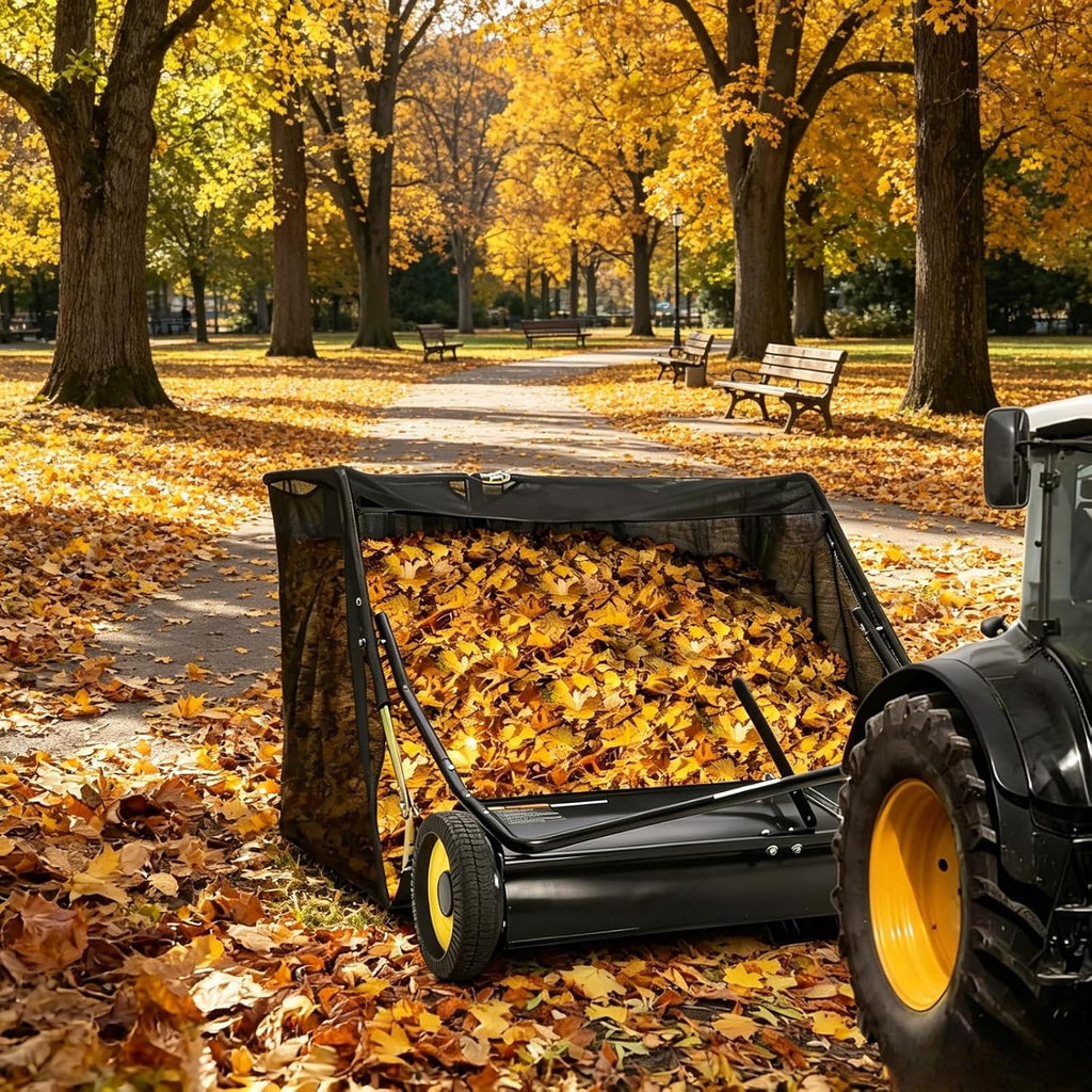42" Large Capacity Pull Behind Lawn Sweeper with Adjustable Sweeping Height - Leaf & Grass Collector with Dumping