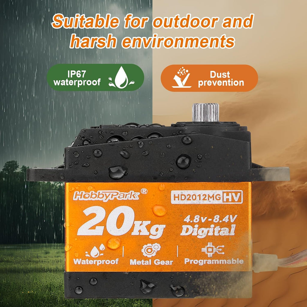 Waterproof Servo 20KG Servo Motor High Torque RC Servo Metal Gear Digital Servo with 25T Servo Horn for 1/10 1/12 RC