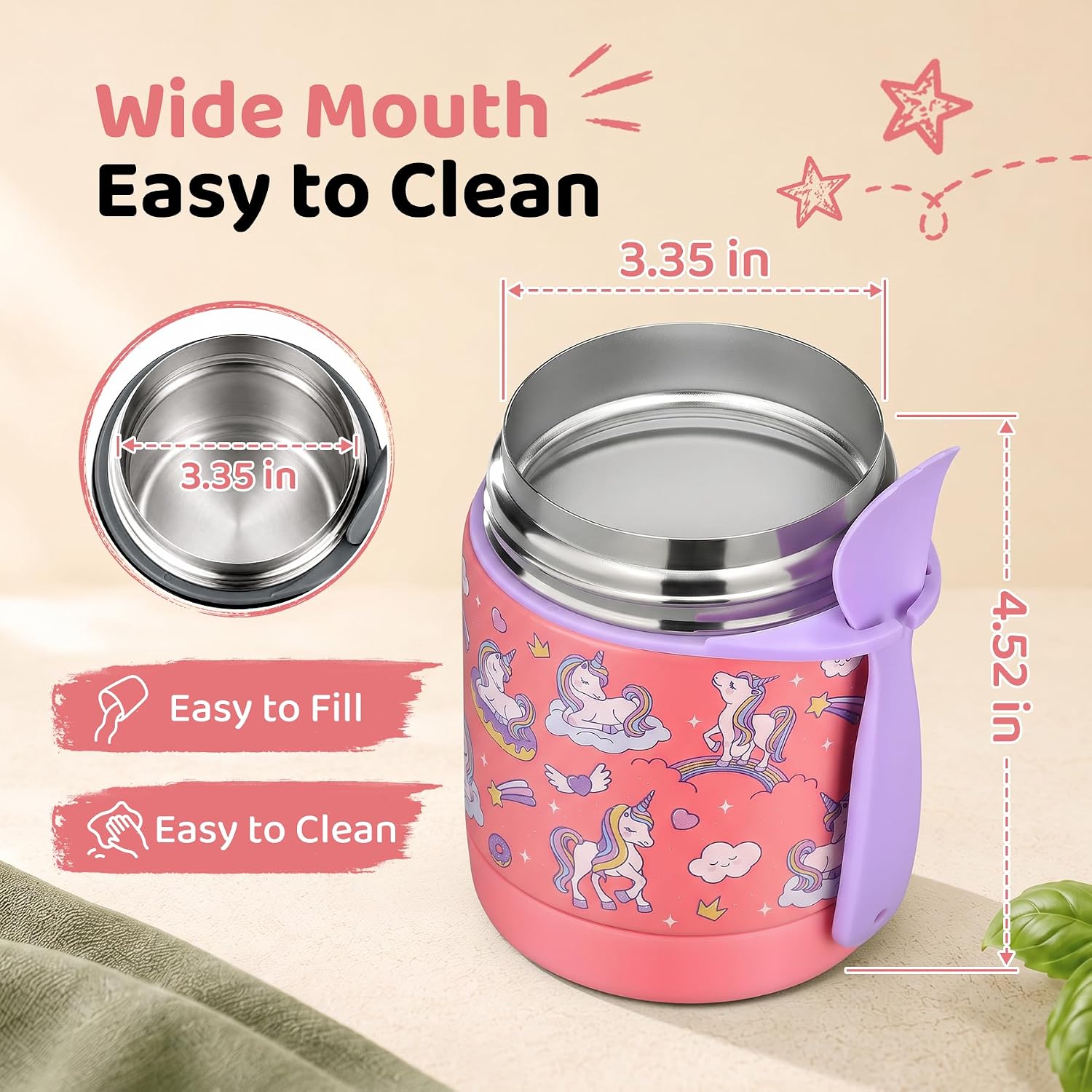 10oz Soup Thermo for Hot Food Kids Insulated Food Jar,Thermo Hot Food Lunch Container, Width Mouth Stainless Steel